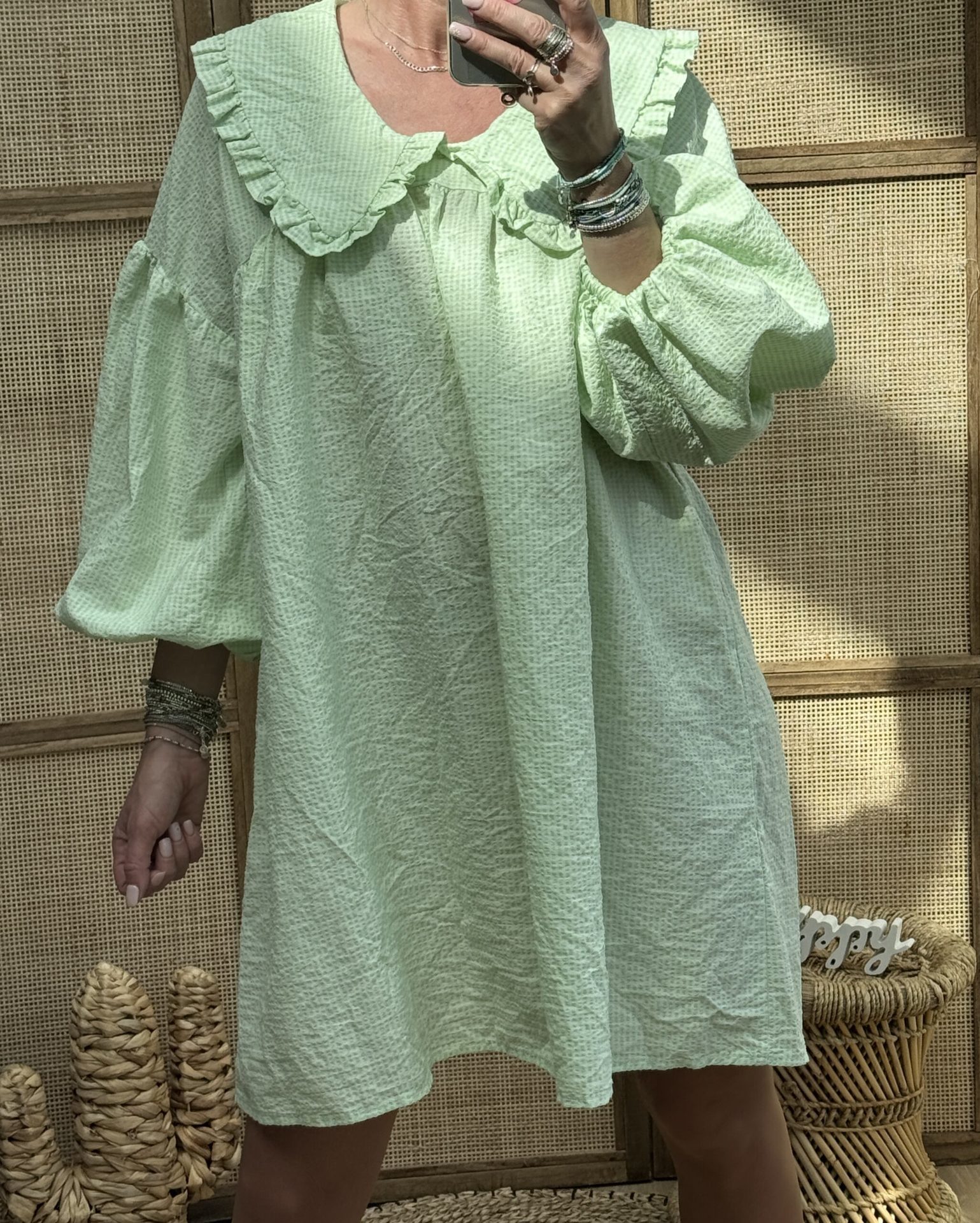 Women Spring Y2K Aesthetic Gingham Plaid Print Dress Puff Long Sleeve Coquette Loose Dress Vintage A-Line Mini Dress Streetwear 240821