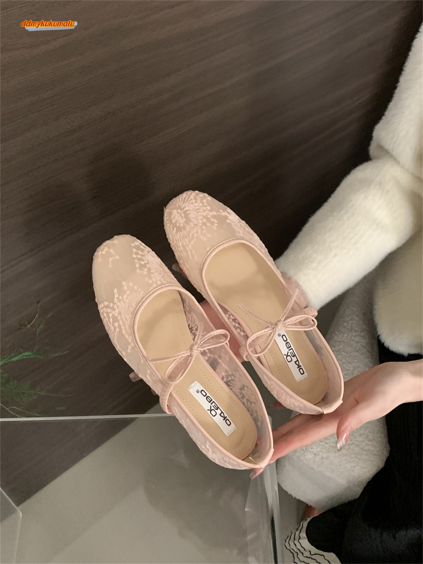 Gentle evening breeze bow ballet for women 2025 new fairy hollow mesh lace embroidered shoes single shoe ddmykukumalu