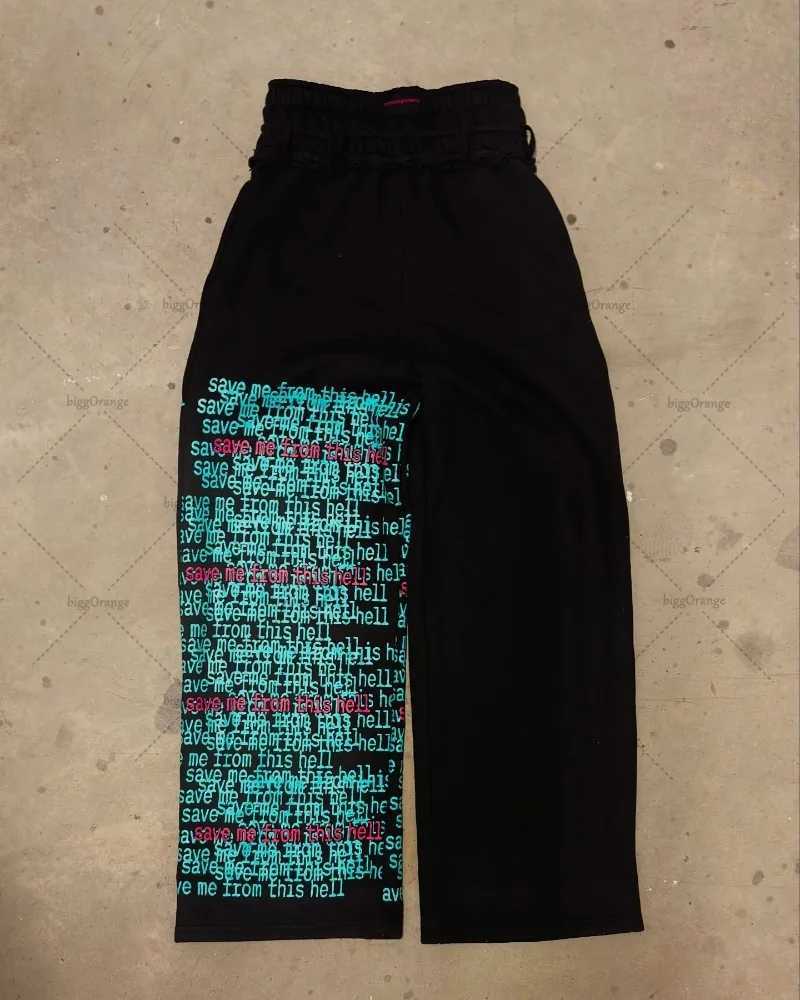 New America Y2K Harajuku Casual Loose Trouser Mens Street Hip Hop Retro Gothic Fashion Edition Straight Wide Leg Pants WomensT250319
