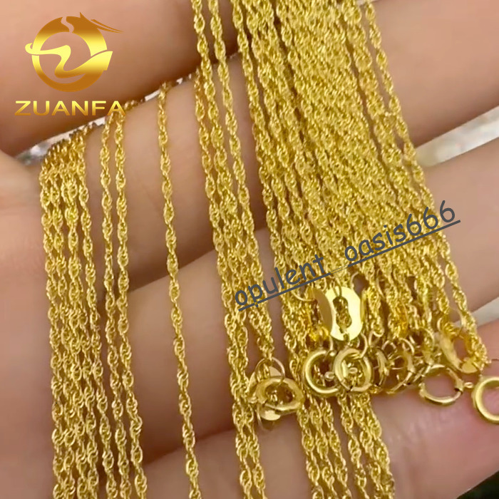 Trendy AU750 18k Solid Real Gold 1.6mm 1.8mm 2.5mm Rope Chain Necklace Link Chain Fashion Jewelry Pure Yellow Gold Rope Chain