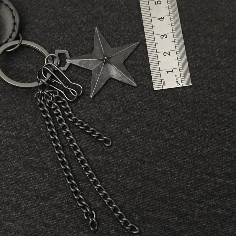 Cowhide Iron Cross Bilayer Stars Tassels Retro Style Chain For Men's Pants Ones Waist Metal Accessories y2k KeyChain 250318