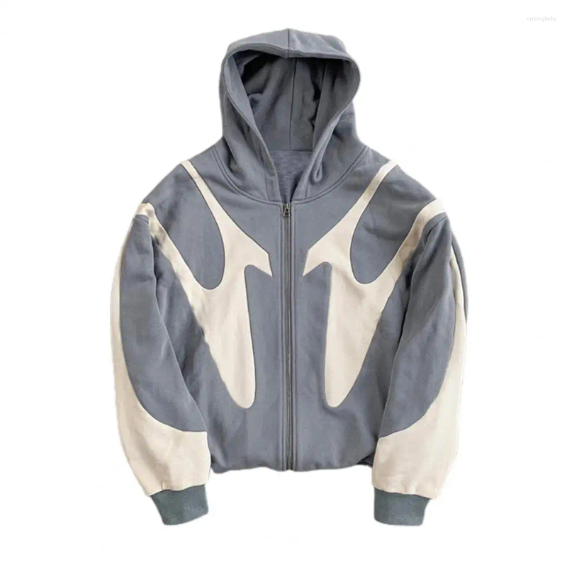 Fleece Hooded Patchwork Coat: Long Sleeve Zipper Windproof Sports Jacket, Mens Fur Lined Winter Jackets with Pockets