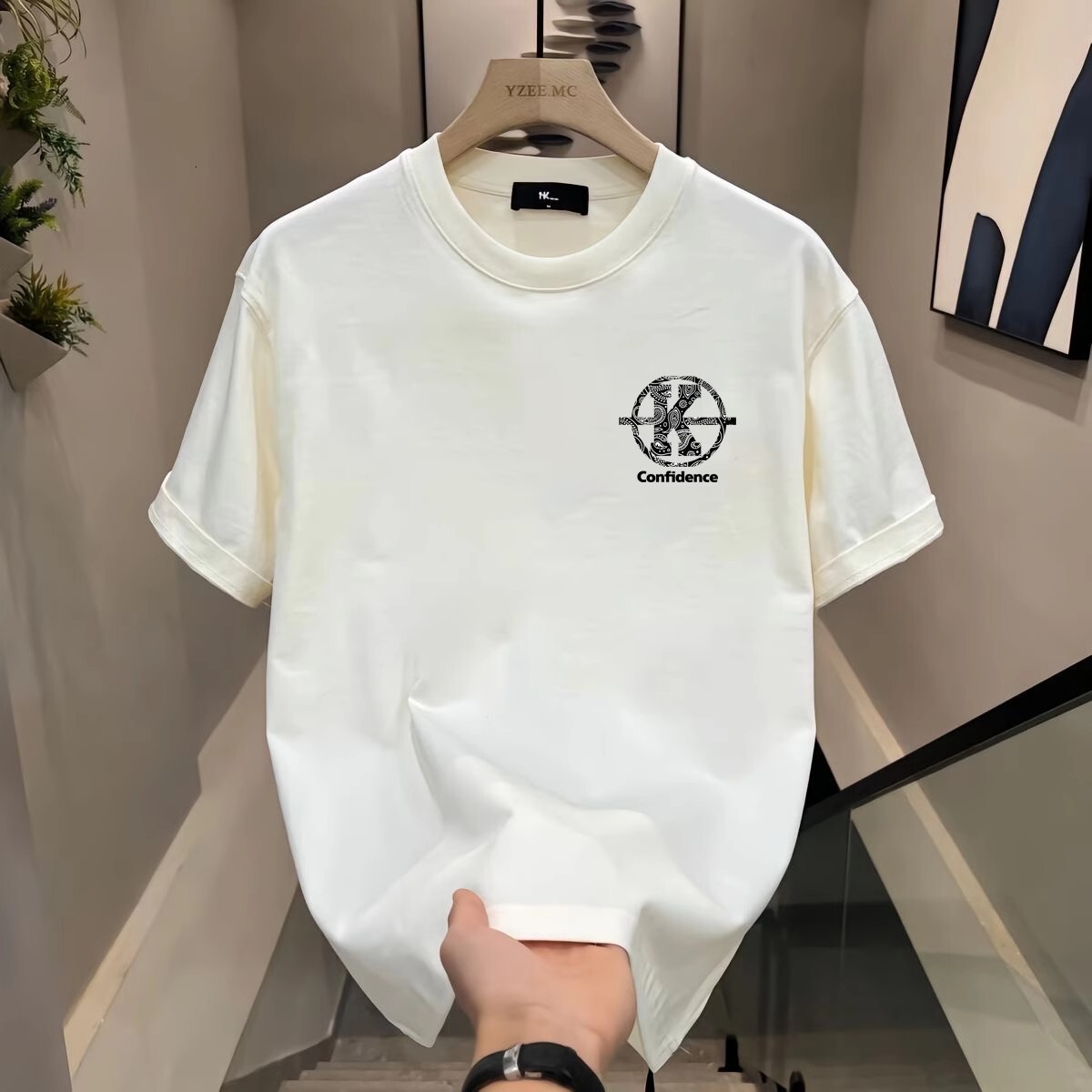2025 new casual designer men's short sleeved summer T-shirt slim fit versatile top white pure cotton printed trendy T-shirt1
