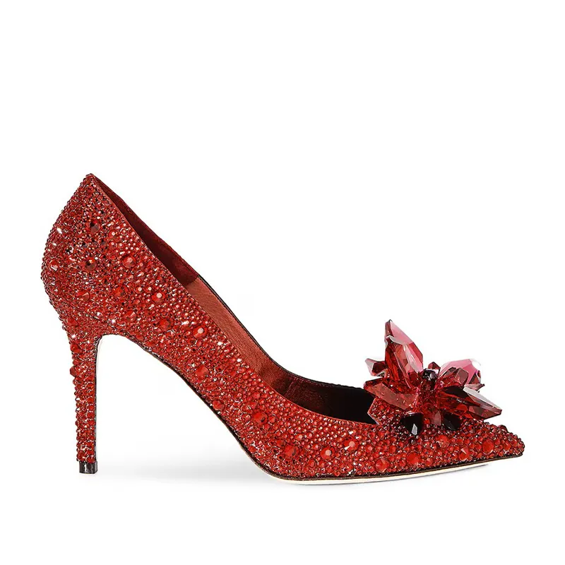 85mm Crystal Embellished Pumps Stiletto Heel sandals Pointed Toe Slip-On leather sole High-heeled women's Wedding party Dress shoes luxury designer factory footwear