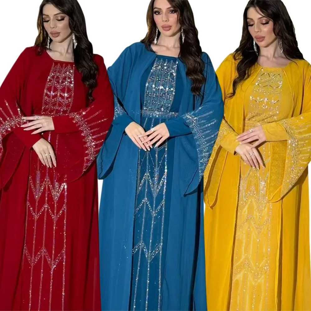 Arabia slim Dress Women Chiffon Dubai Abaya Lace-up Casual Party Elegance Fe Two Pieces Daily Dress Ktan Femme sulmanXJ250310