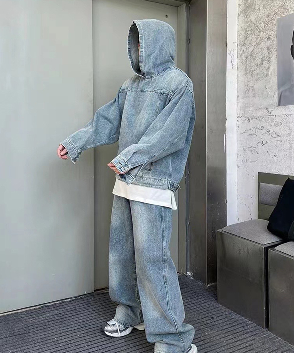 Men's T-Shirts American street Y2K Harajuku Retro Hooded Cowboy short sleeved hip-hop fashion casual T-shirt 241024