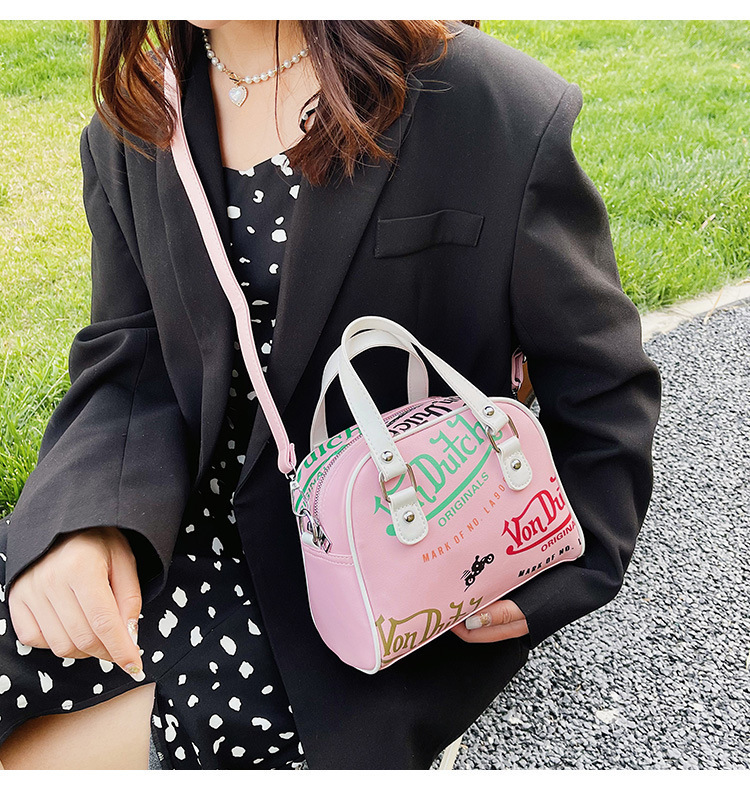 New women's bag color contrast shell bag fashion letter print single shoulder crossbody handbag 2025s