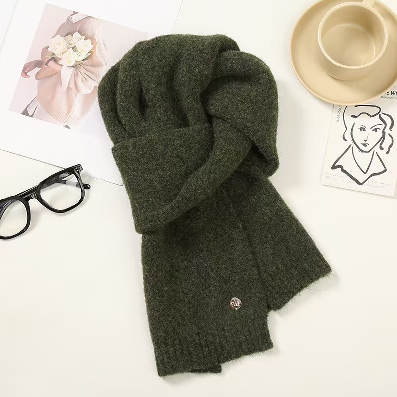 K091 2025 Korean winter new knitted scarf wool warm yarn all-match solid color neck accessories wholesale
