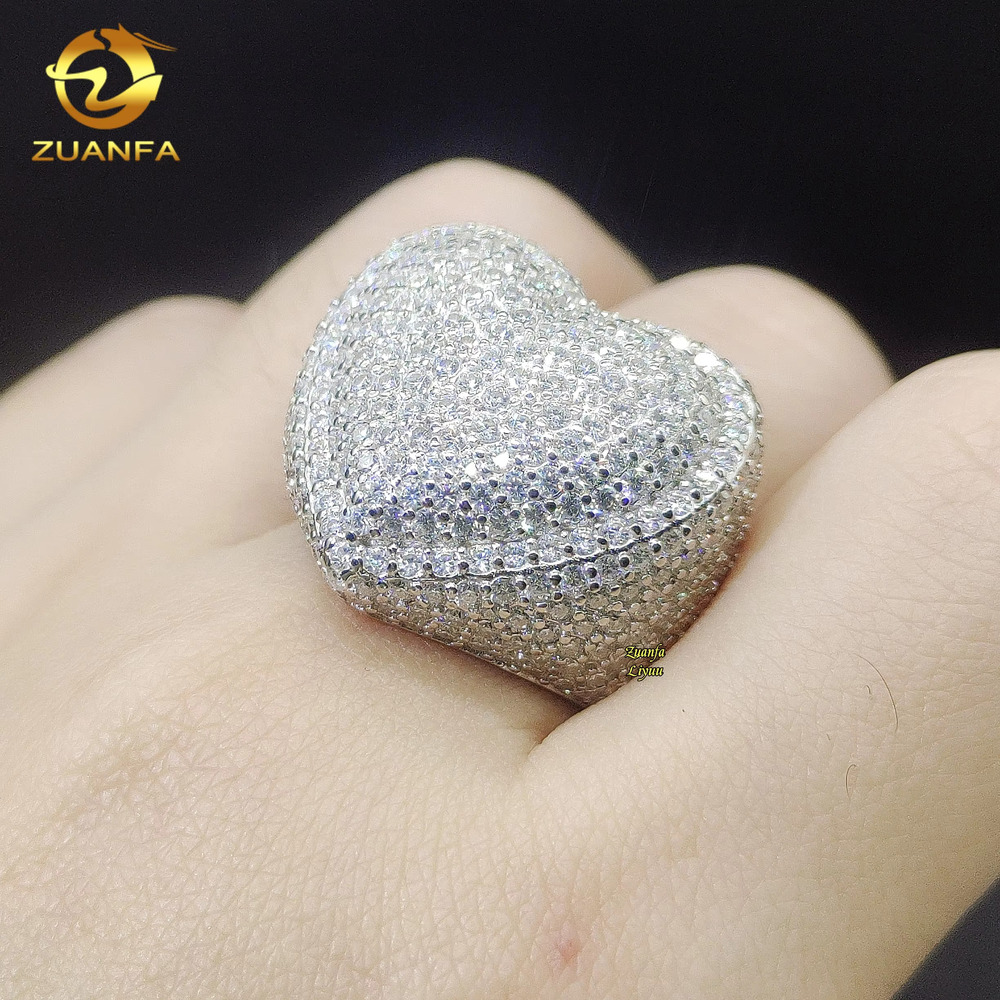 Iced Out Moissanite Engagement Rings Hip Hop Fashion Silver Jewelry Heart Shape Diamond Wedding Rings for Men Women