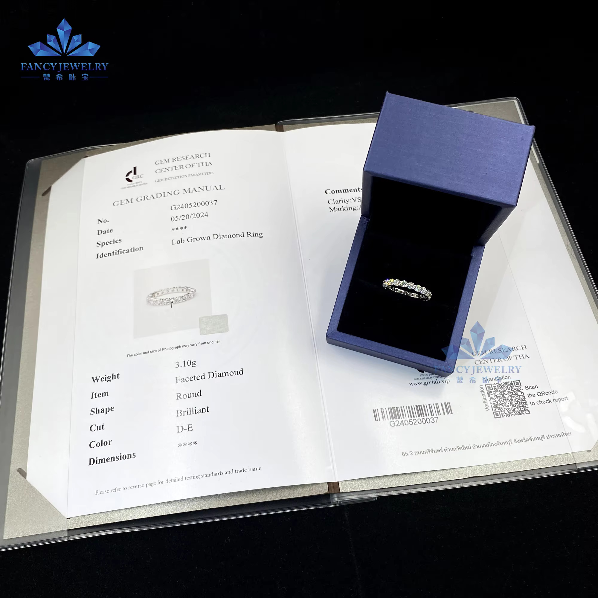 14K/18k Solid Gold Ring with 3mm Lab Grown Diamond Eternity Wedding Band in White or Rose Gold for Engagement or Gift