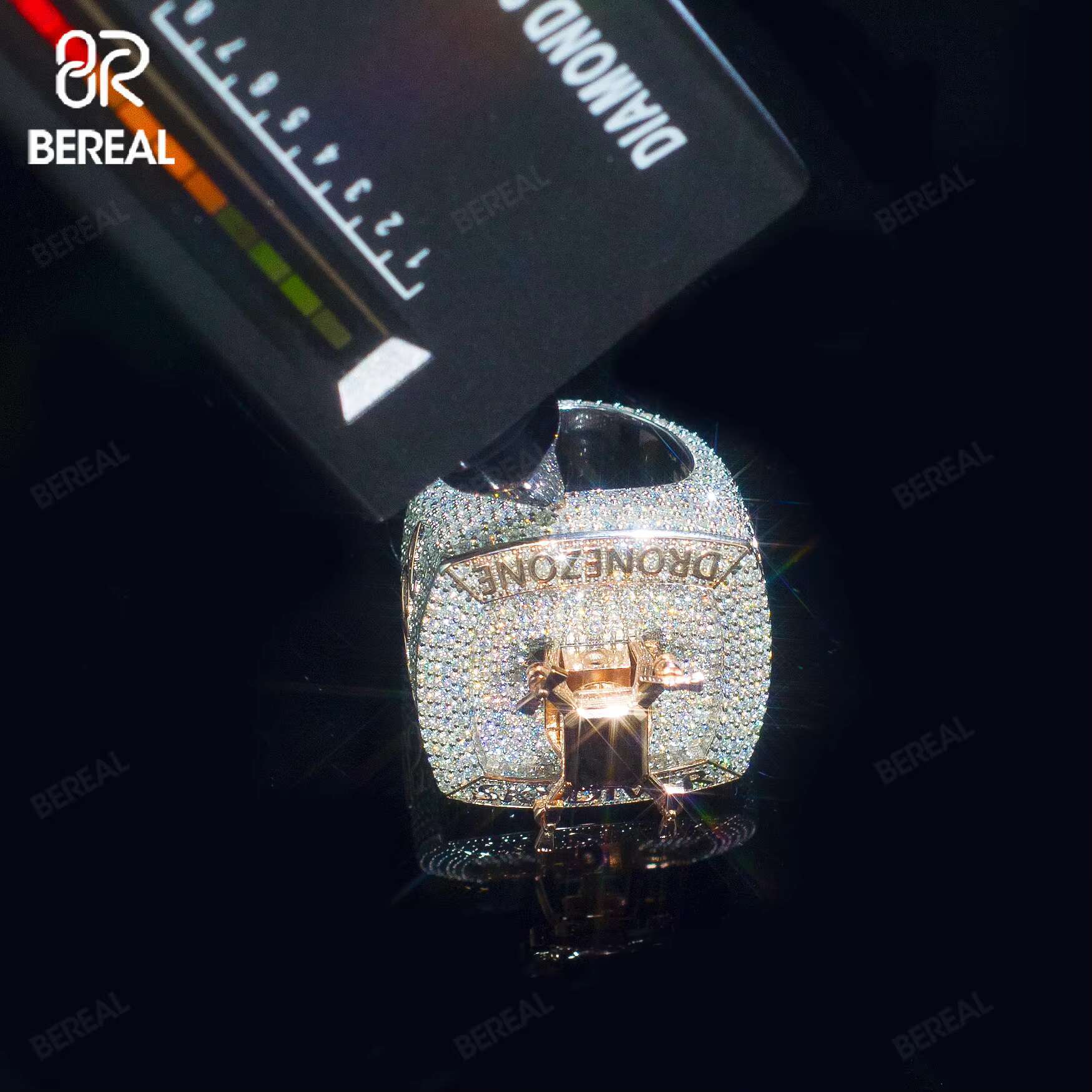 Custom UAV Letter Vvs Iced Out Moissanite Hip Hop Ring Pass Dia Test Sier 14K Gold Plated Fine Jewelry for Men