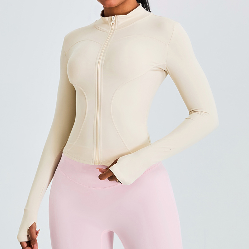Naked Yoga Jacket For Women, Autumn Winter Stand Up Collar Long Sleeved Zipper Cardigan, Slimming Sports And Fitness Clothing Top