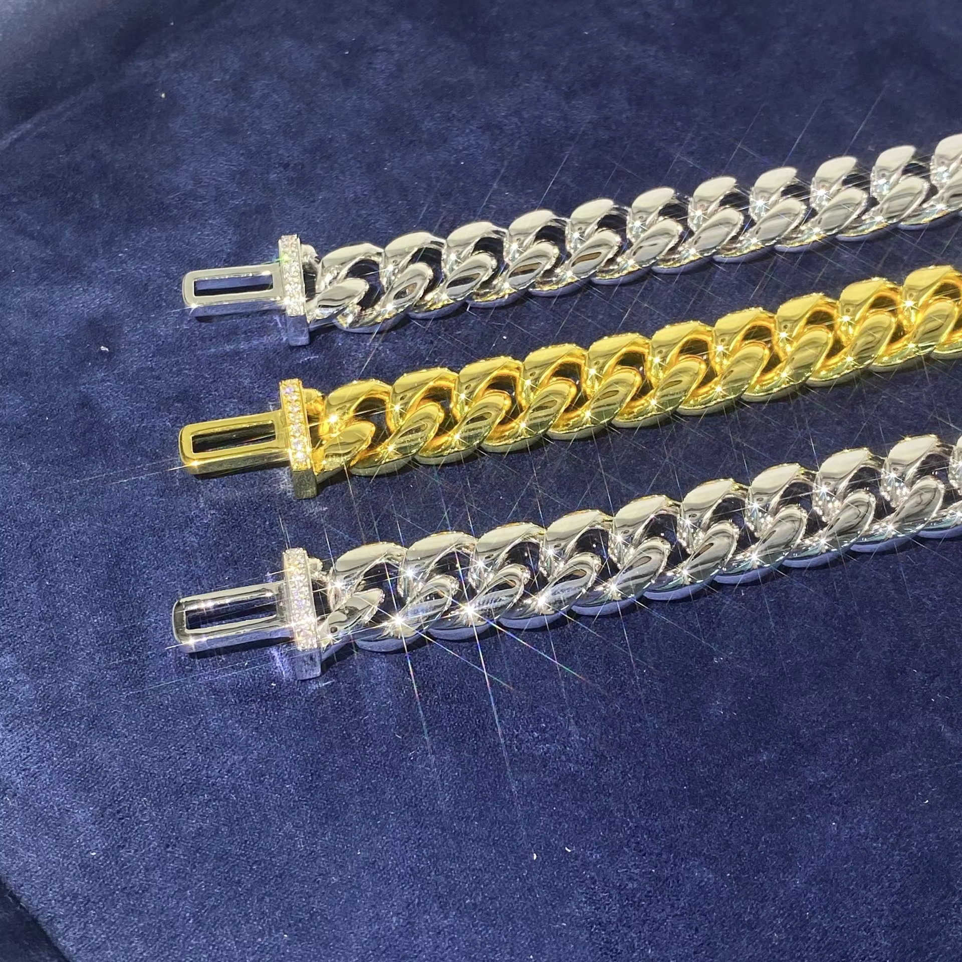 Wholesale Luxury Iced Out Cuban Link Chain 8-10 mm Moissanite 925 Silver Necklace for Men Hip Hop Gift 16K GOLD Platinum Plated