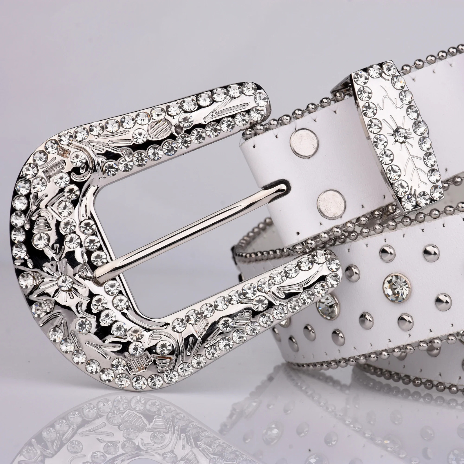 Punk Rhinestone White Belt Female Male Fashion Western Jeans Female Jeans Jewelry Fashion Y2K Jeans Belt 250318