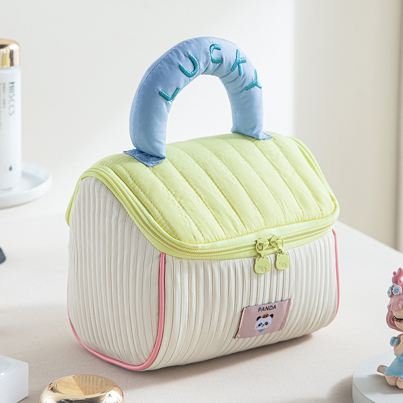 Cute House NEW Makeup Bag Girl Soft Waxy color contrast toiletry Travel portable Tote Large capacity storage bag 2025