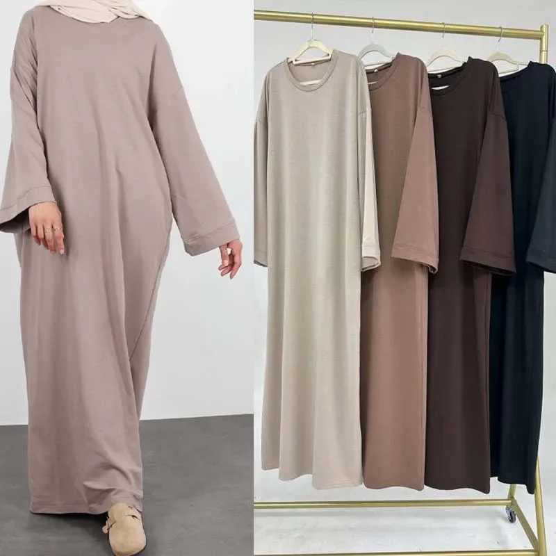 2024 New Modest Dress Solid Inner Skirt Slim Womens Dubai Abaya Eid al Fitr Islamic Costume Trkiye Arabian GownXJ250310