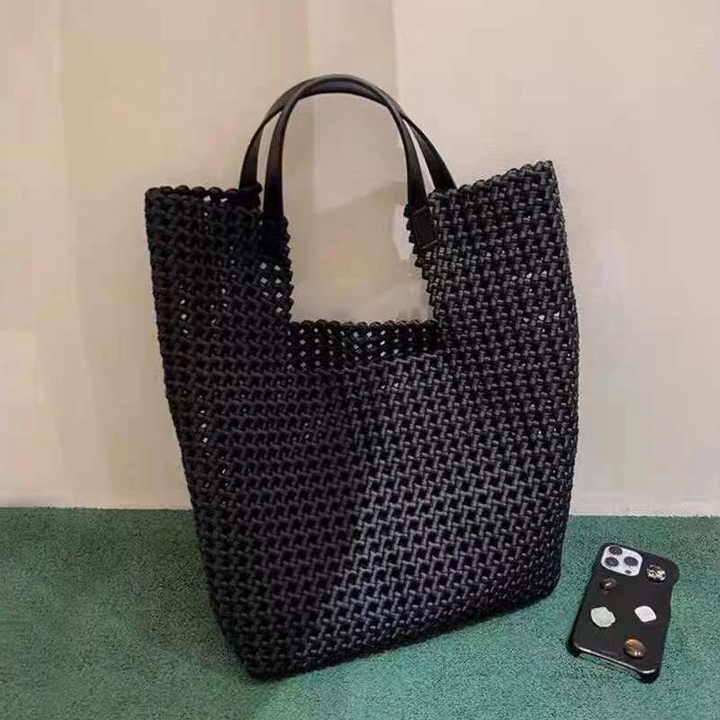 Genuine Leather Tote For Women Designer Handbags 2023 New In Cowhide Weave Hollow Out Large Capacity Shoulder Bags