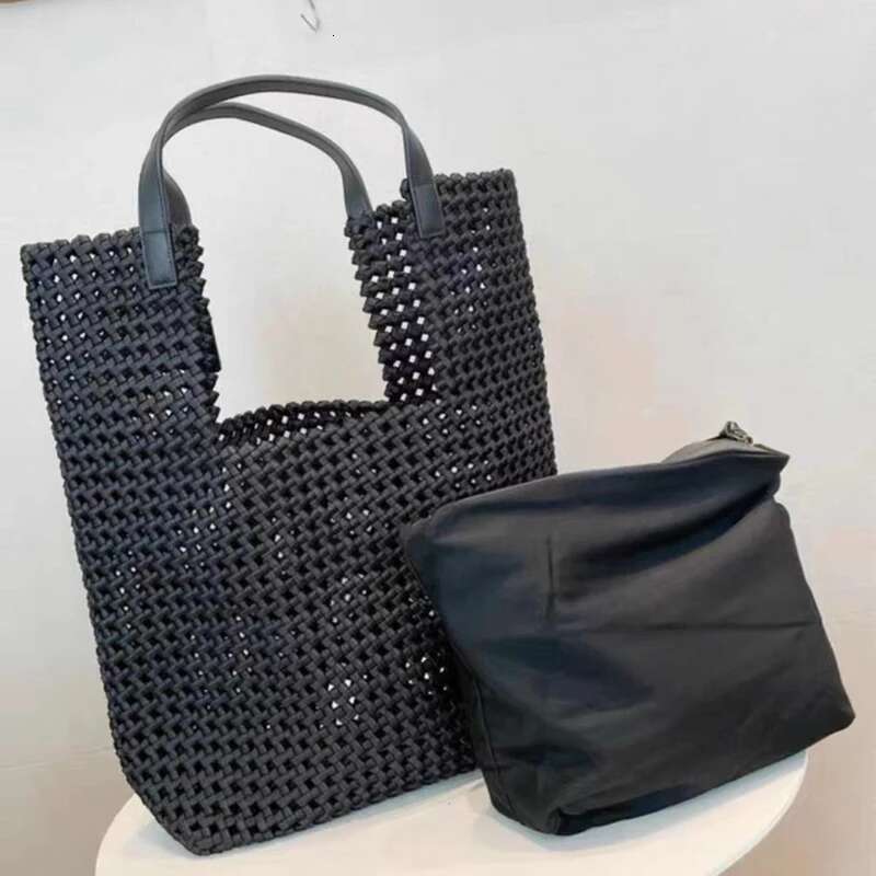 Genuine Leather Tote For Women Designer Handbags 2023 New In Cowhide Weave Hollow Out Large Capacity Shoulder Bags