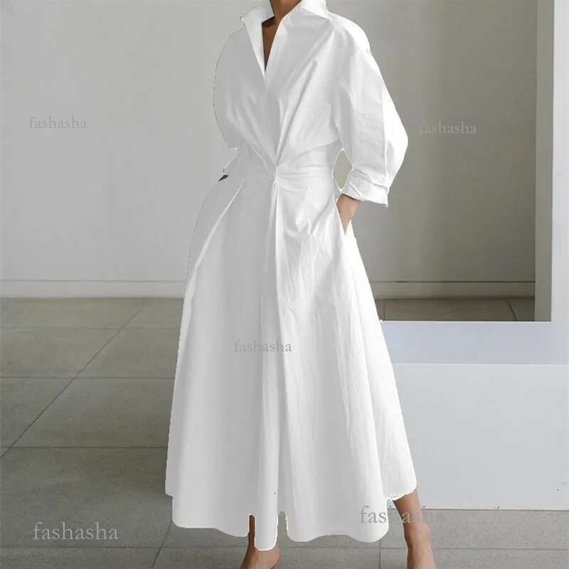 Women Clothes Fashion Shirt Dress Elegant White Long Dresses Summer Casual Cardigan Maxi Robe Femme Tunics 240830
