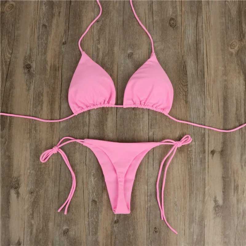 2025 Sexy Halter Solid Color Bikini Set Womens Swimsuit Two-piece Triangle Thong Swimwear Bathing Suit for Beach Biquinis T250602
