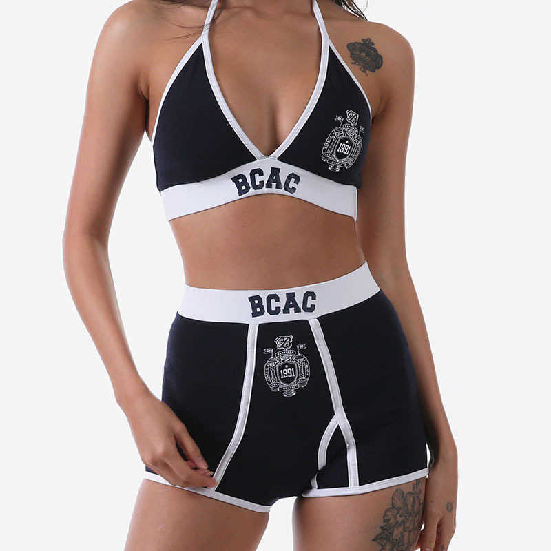 Yoga Outfit Korean Badblood Underwear Color Blocked Embroidered Hot Girl Thong Female Sexy Sports Fitness Summer H250307