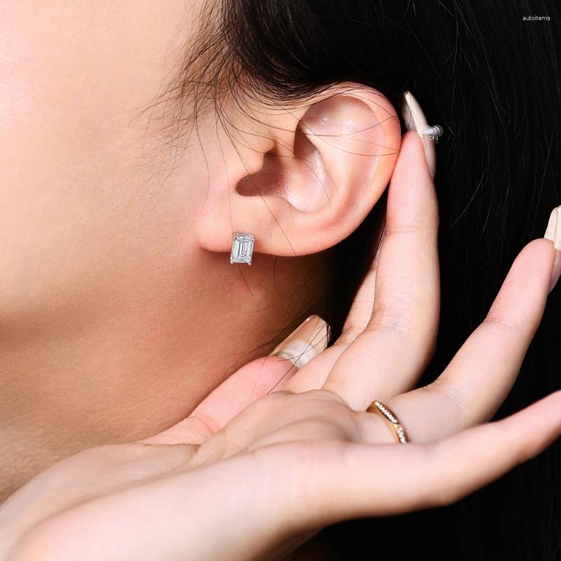 Stud Earrings ATTAGEMS Diamond Moissanite 1.0CT Emerald Cut For Women Solid 18K 14K 10K Gold Elegant Engagement Fine Jewelry