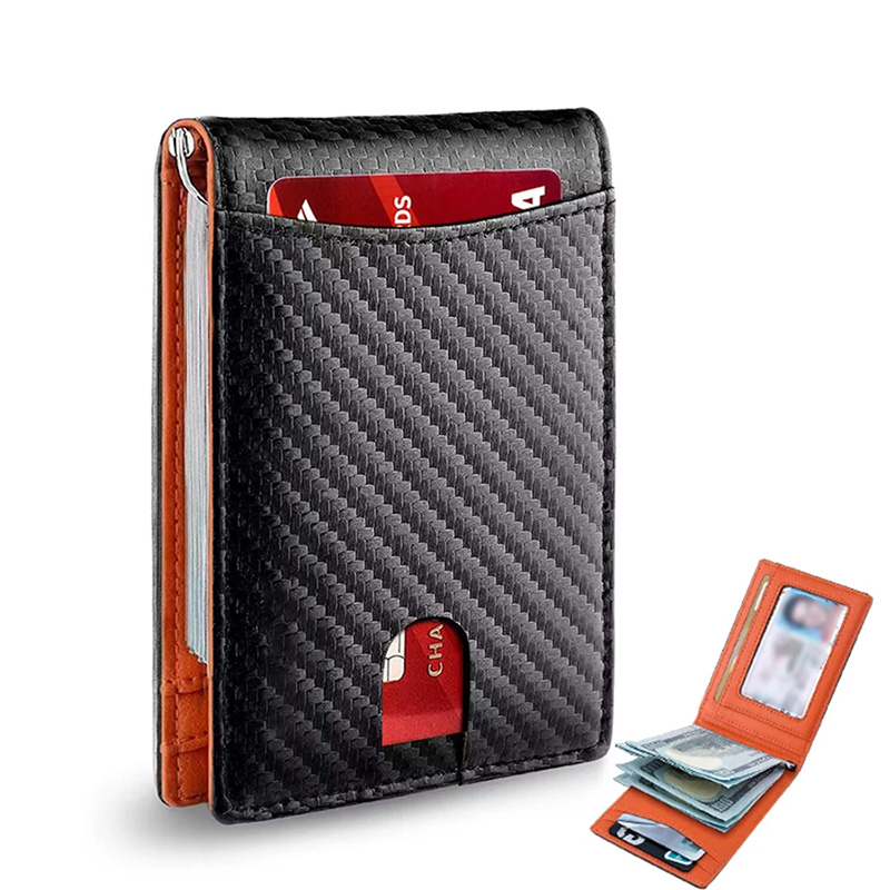Hot selling US dollar wallet for men, new carbon fiber pattern anti-theft brush wallet, short RFID moneyClamp