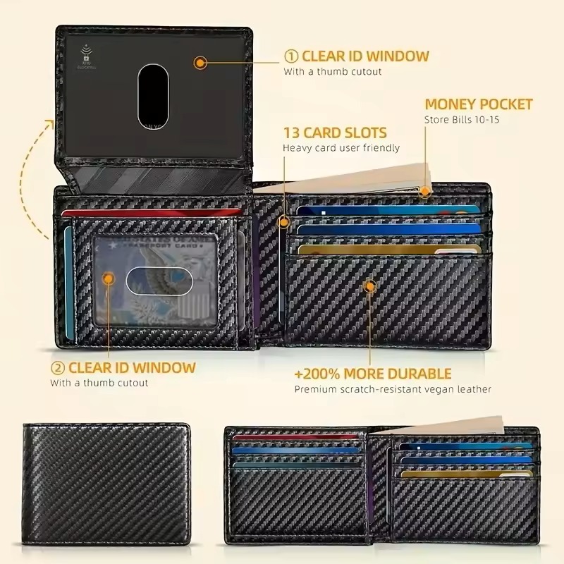 Men's Wallet Flip Cover Large Capacity RFID Anti-Theft Brush Ultra-Thin Portable Wallet Fashionable Credit Card Bag