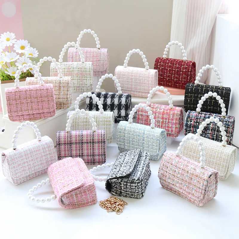 Childrens Bag 2024 Spring/Summer New Girls Crossbody Bag Princess Personality Pearl Tote Cotton and Linen Fashion Shoulder BaT250310