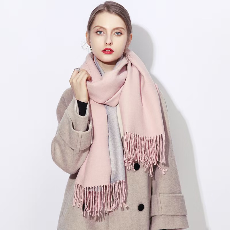 K088 Shanghai Story Autumn and Winter Solid Color Imitation Cashmere Scarf Double-sided Women's Fashionable and Versatile Lengthened Thick Tassel
