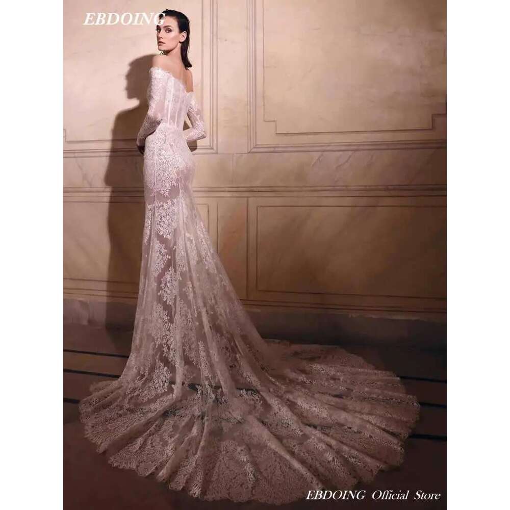 Newest Mermaid Lace Sweetheart Neck Personalized Chapel Train Off Shoulder Sleeveless Newies Wedding Dress