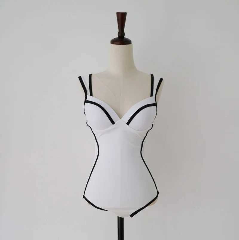 2023 new one-piece swimsuit women Korean temperament black and white hot spring swimwearXJ250310