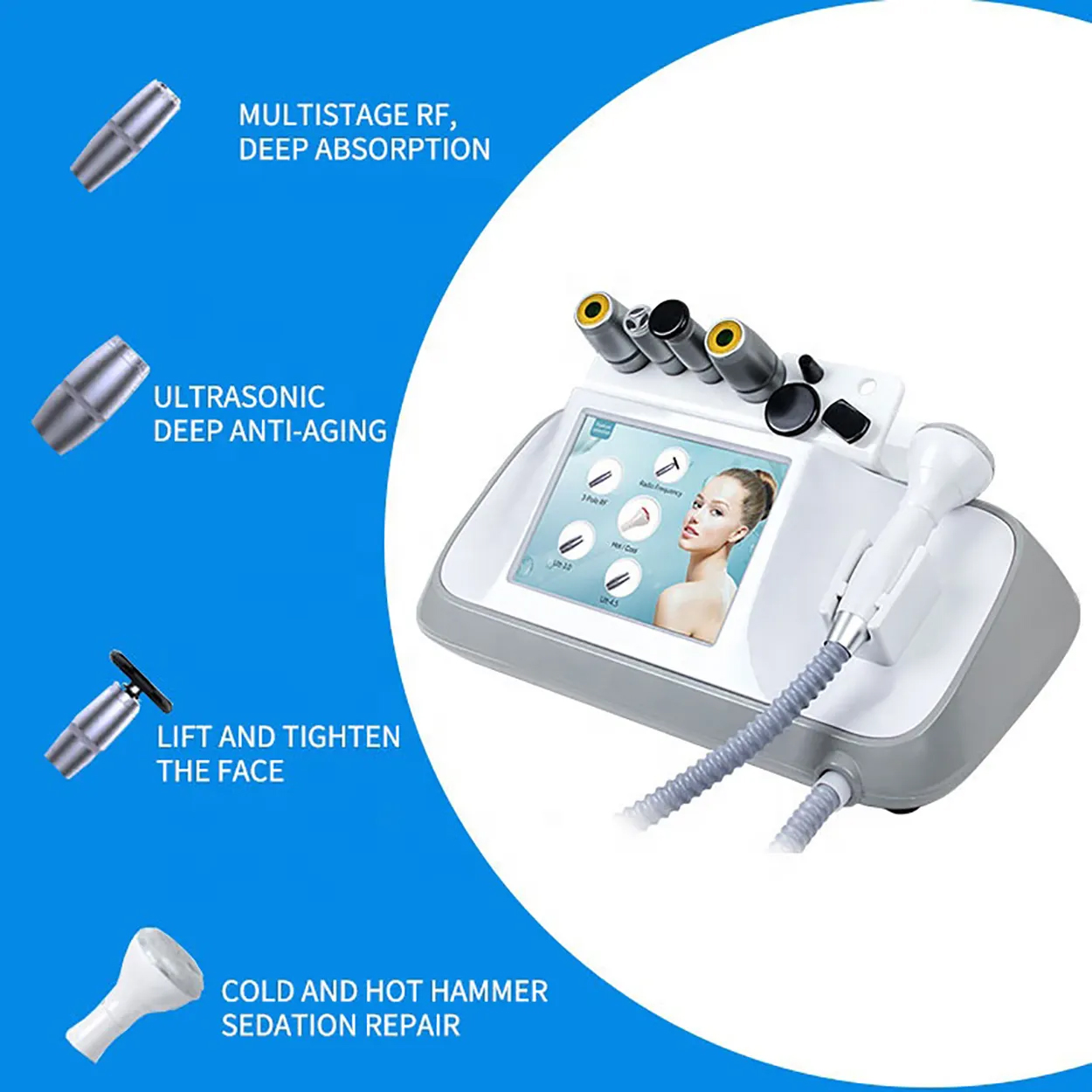 Hot Spa Salon Use 5 In 1 Face Sculpting Wrinkle Removal RF Ultrasonic Aesthetic Hot Cold Hammer Therapy Beauty Machine Skin Rejuvenation Collagen Remo