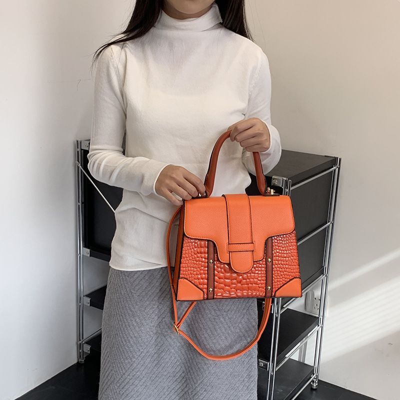 Women's Crocodile Print Color Handbag Fashion Large Capacity Single Shoulder Crossbody Small Square Bag