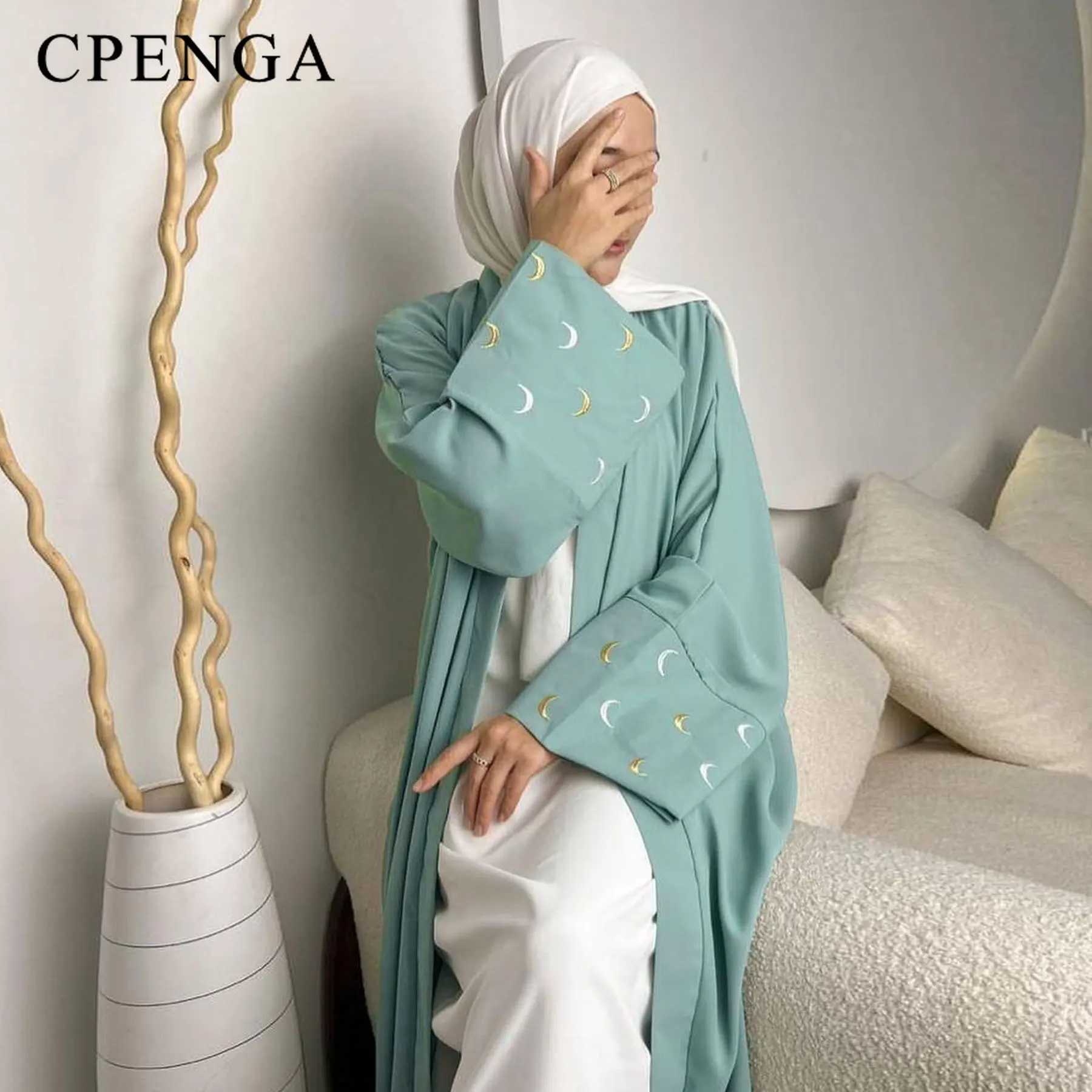 2024 New Moon Embroidered Dubai Open Abaya slim Women Cardigan Turkey Ele Robe Islam Long Coat Modest Abaya W250310
