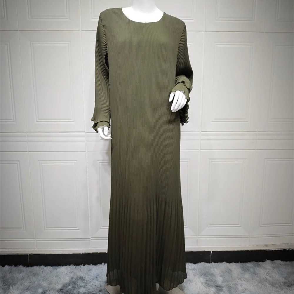 Eid al Fitr womens pleated flame Sve Jalabiya Ktan Islam Vestitos Arab long robe Ramadan Morocco Dubai Abayas 2024 W250310