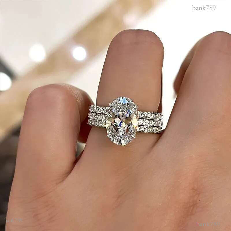 3Pcs Wedding Rings Set Stunning Gorgeous Luxury Jewelry 925 Sterling Silver Fill Oval Cut White Large 5A Cubic Zircon Party Top Sell Women Engagement 