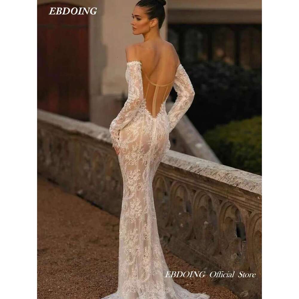 Newest Mermaid Wedding Dress Deep Neckline Illusion Back Custom Novia Dresses