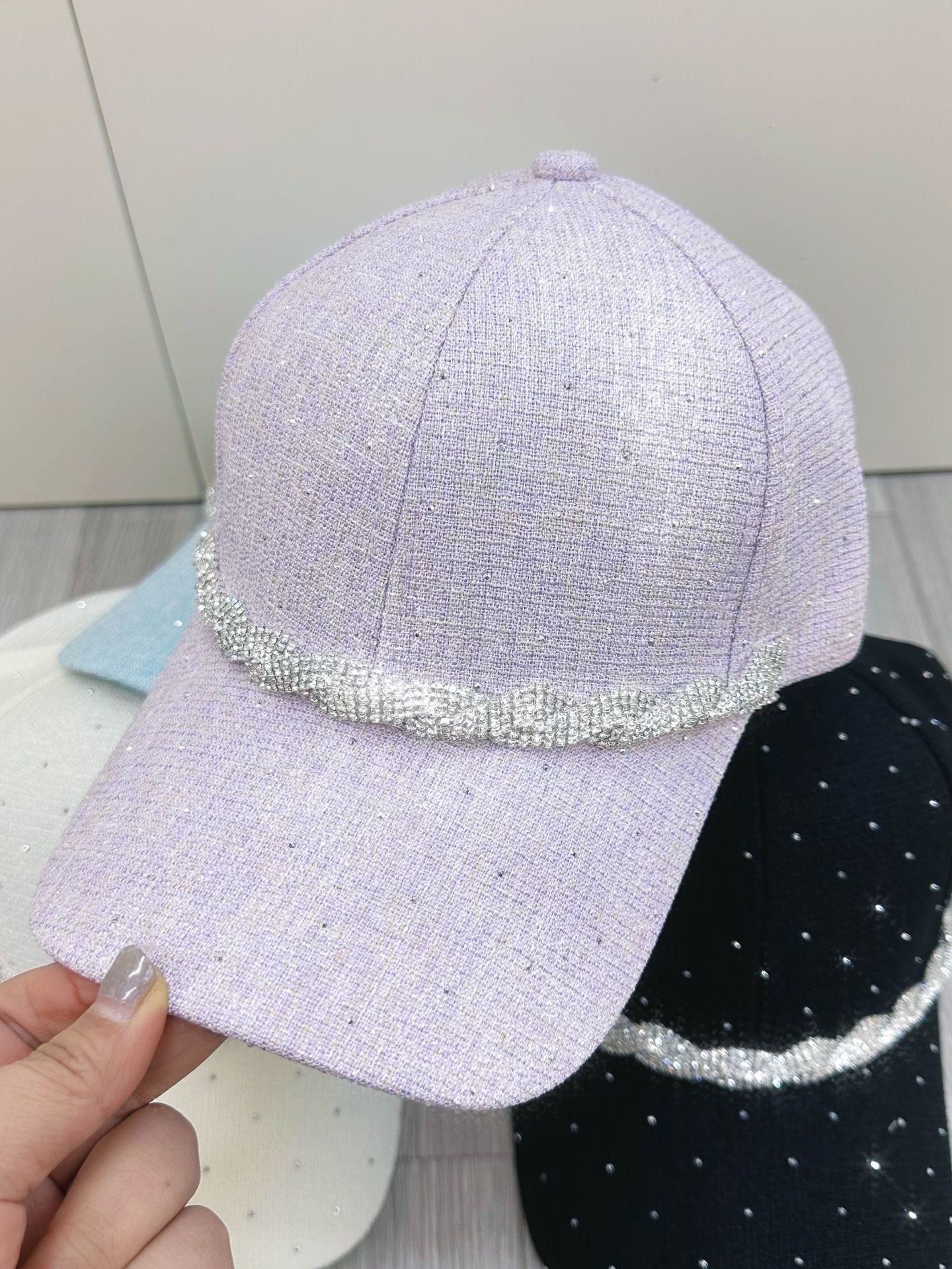 Women Cotton Solid Color Baseball Cap Men Classic Retro Diamond Letters Adjustable Sun Hat Summer Sports Leisure Caps 240220