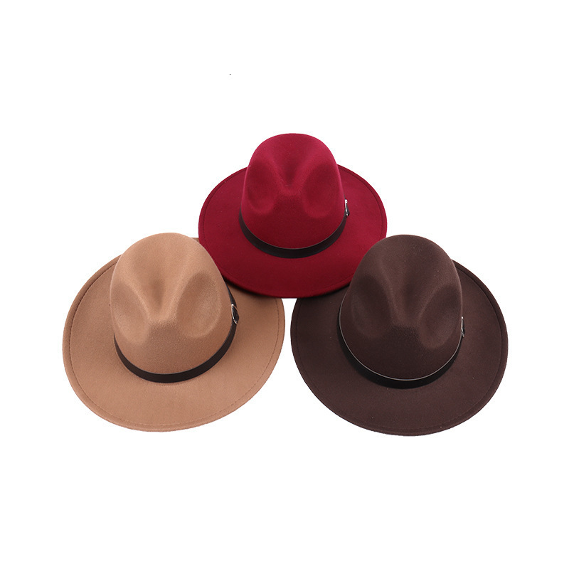 Pure color felt hat British jazz hat mens and womens flat brimmed gentlemans hat flat top hat
