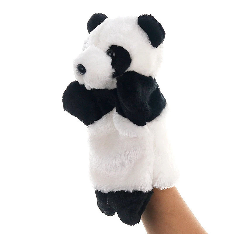 Free shipping 25cm Panda Plush Hand Puppet Animal Stuffed Doll Soft Glove Cartoon Role Play Bedtime Story Telling Kid Children Learning ppet