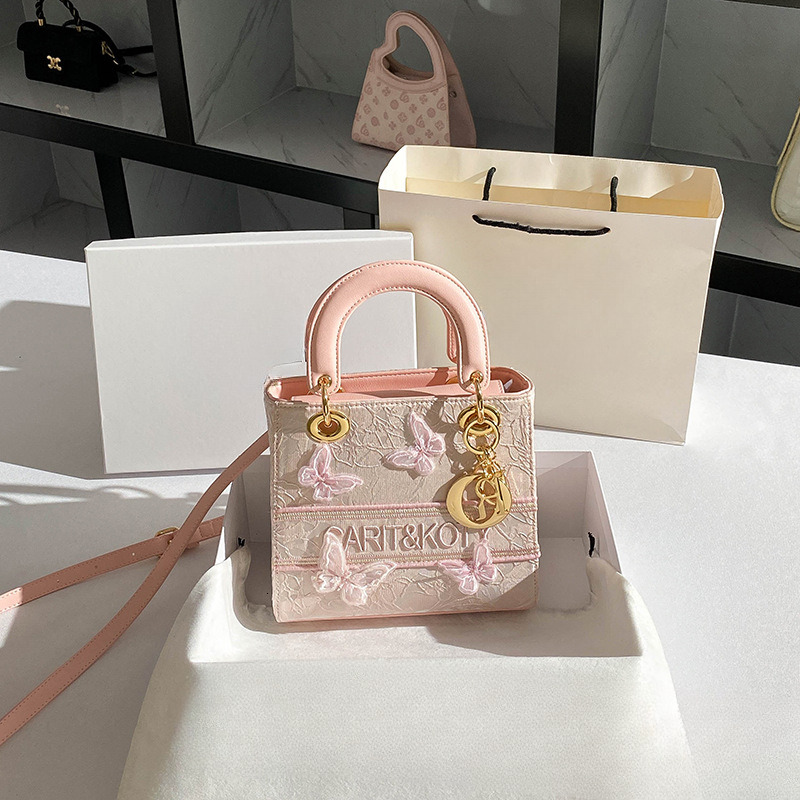 2025 New Butterfly Series Designer Shoulder Embroidered High end Lace Diana Bow Small Square Bag Large Capacity Handbag