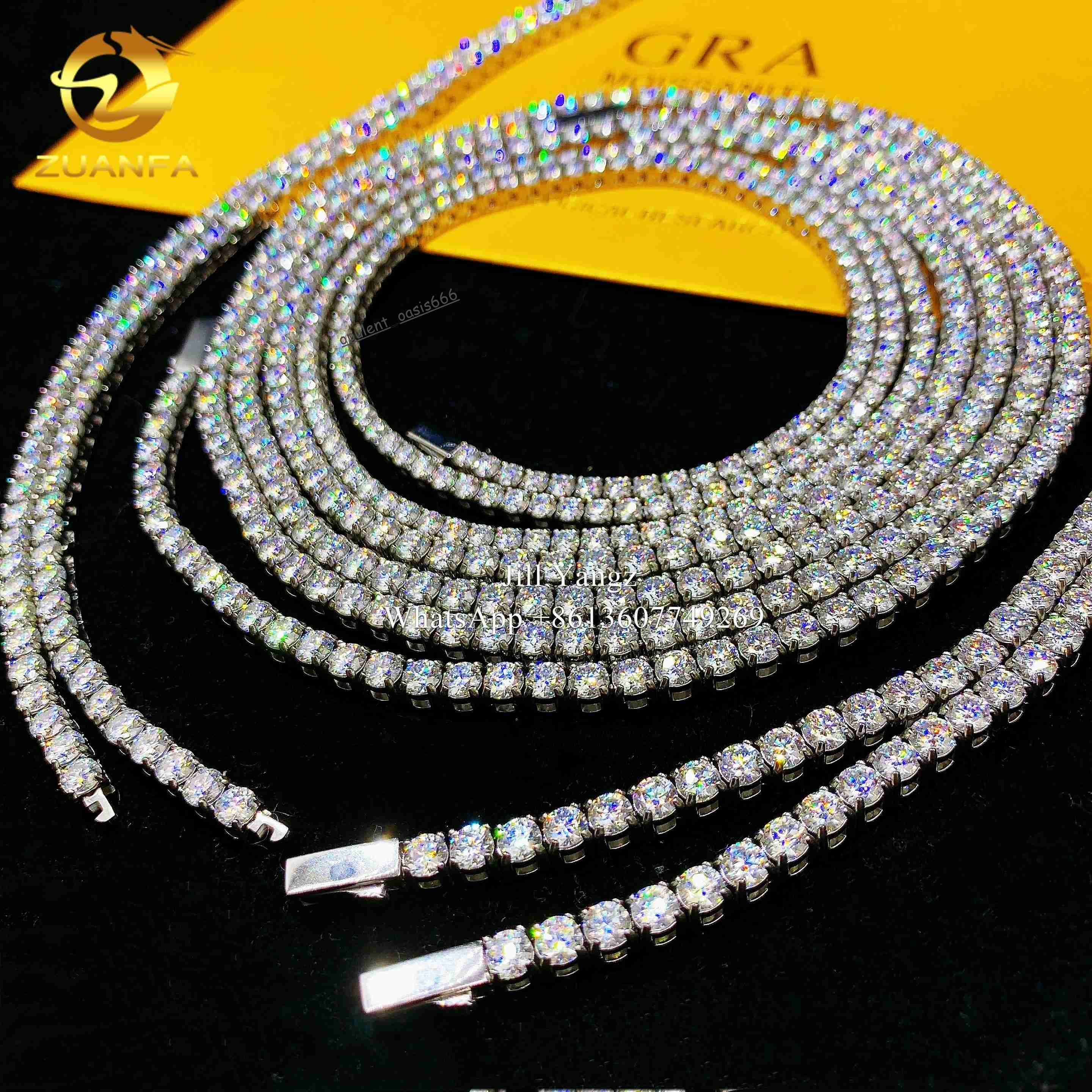 Zuanfa Jewelry Spring Clasp Moissanite Tennis Chain Necklace 3mm 4mm 316L Surgical Steel Gift Idea Stainless Steel Jewelry