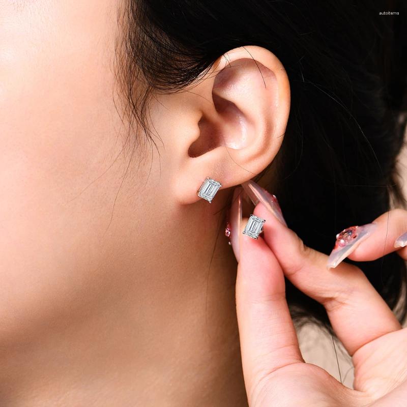 Stud Earrings ATTAGEMS Diamond Moissanite 1.0CT Emerald Cut For Women Solid 18K 14K 10K Gold Elegant Engagement Fine Jewelry