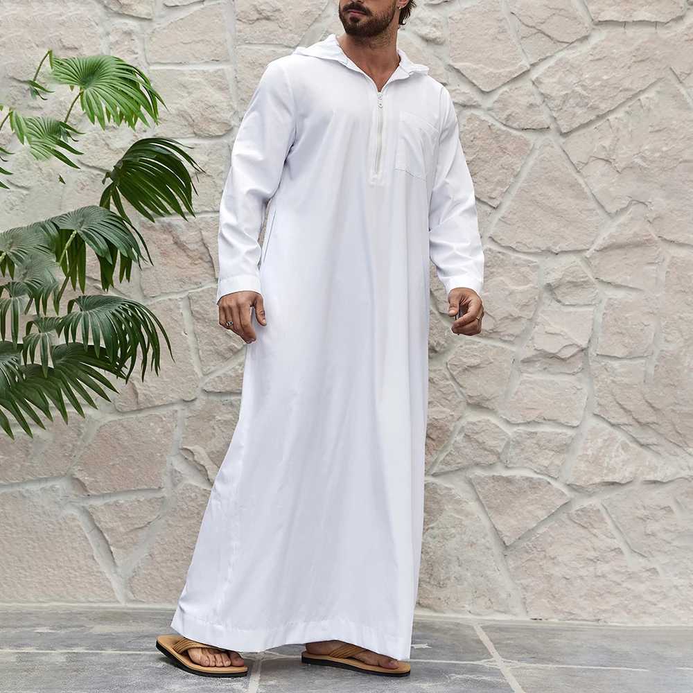 Arab mens clothes Large Middle East Dubai Trkiye Muslim mens pockets Solid hat Casual loose coat W250310