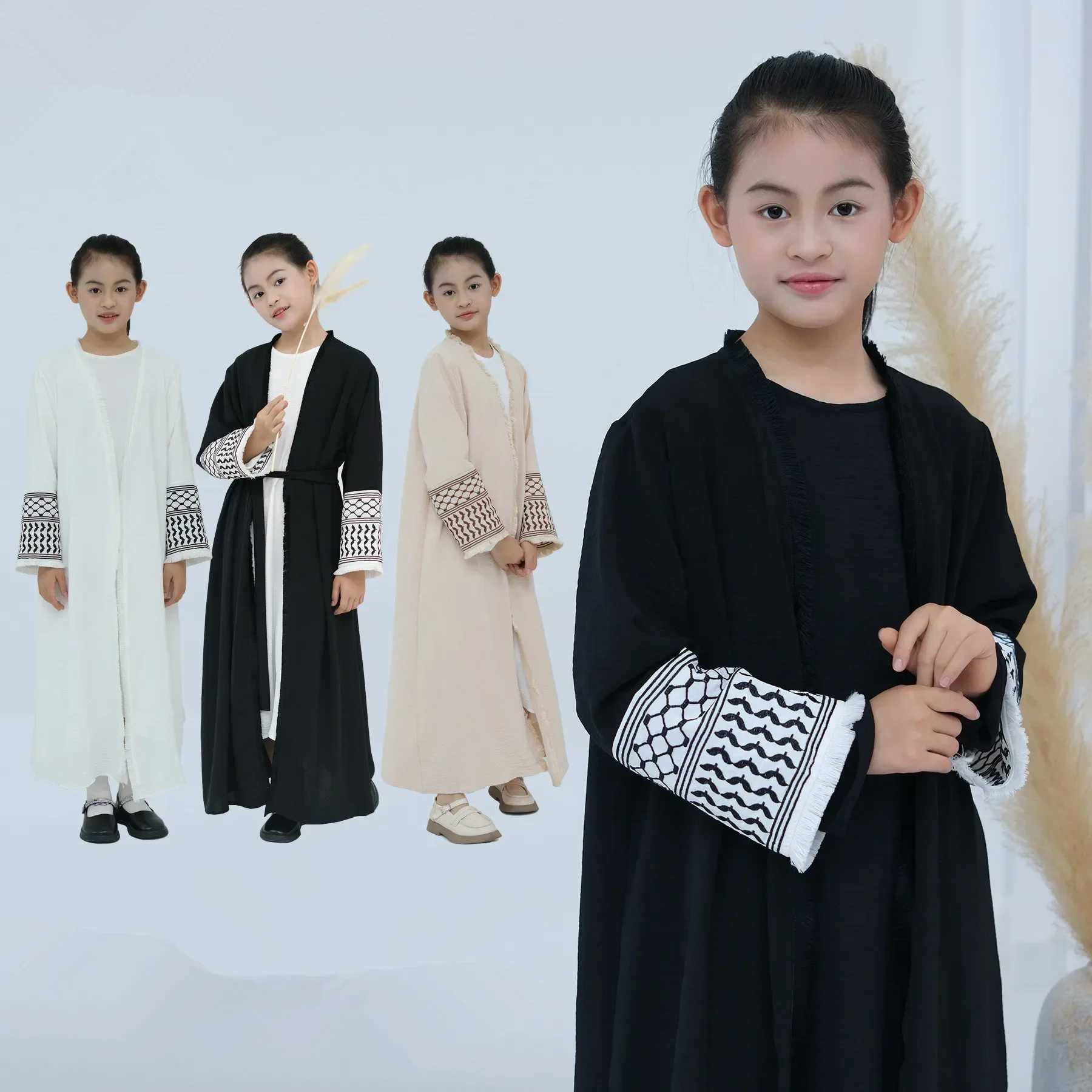 Mother and Daughter Abayas Dubai slim Women Kids Girls Maxi dress for Eid Djba Jalabiya Trkiye kimono cardigan Islamic gown W250310