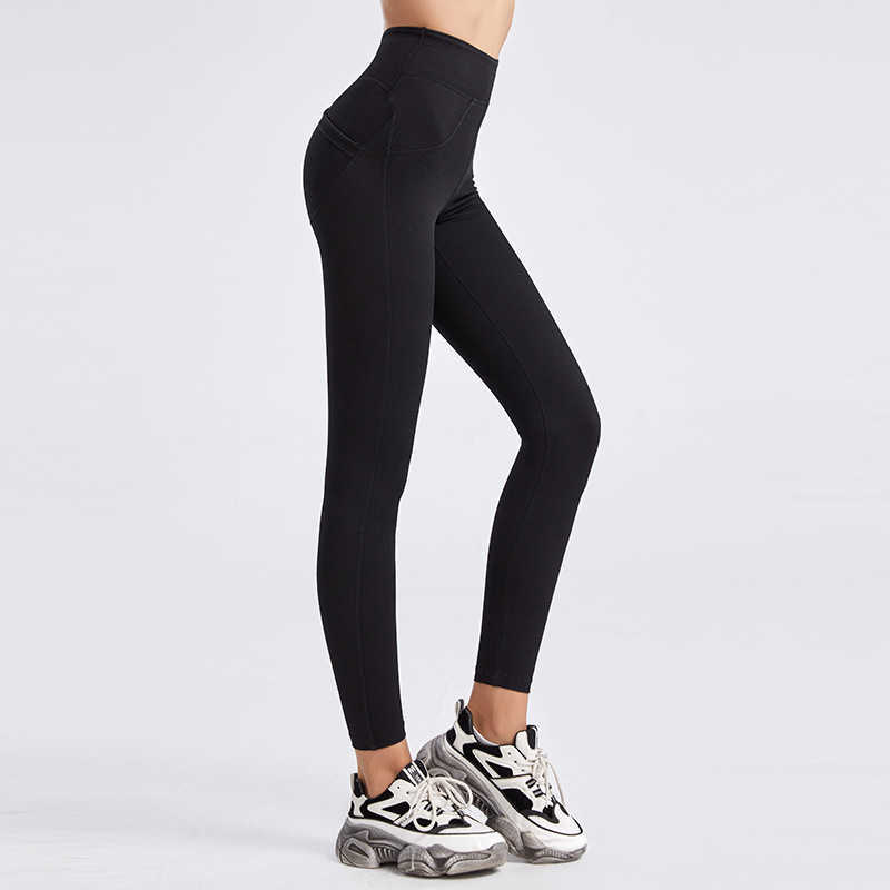 Yoga Outfit 2021 New Sports Fitness Leisure Out of the Street with Pockets Lifted Buttocks Peach Tight Pants Jeans H250307