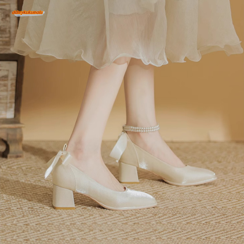 Thick heeled wedding high-heeled bridal 2025 spring new Mary Jane women's shoes, square toe single shoes ddmykukumalu