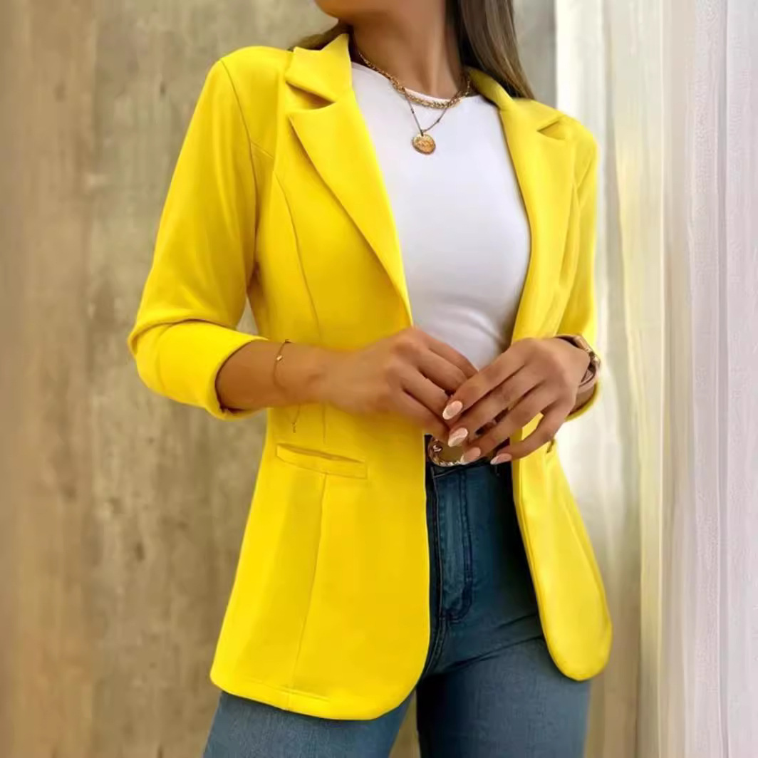 K39Elegant Women's Autumn Casual Wear - Unisex Solid Colored Long Sleeve Jacket with Classic Collar Design