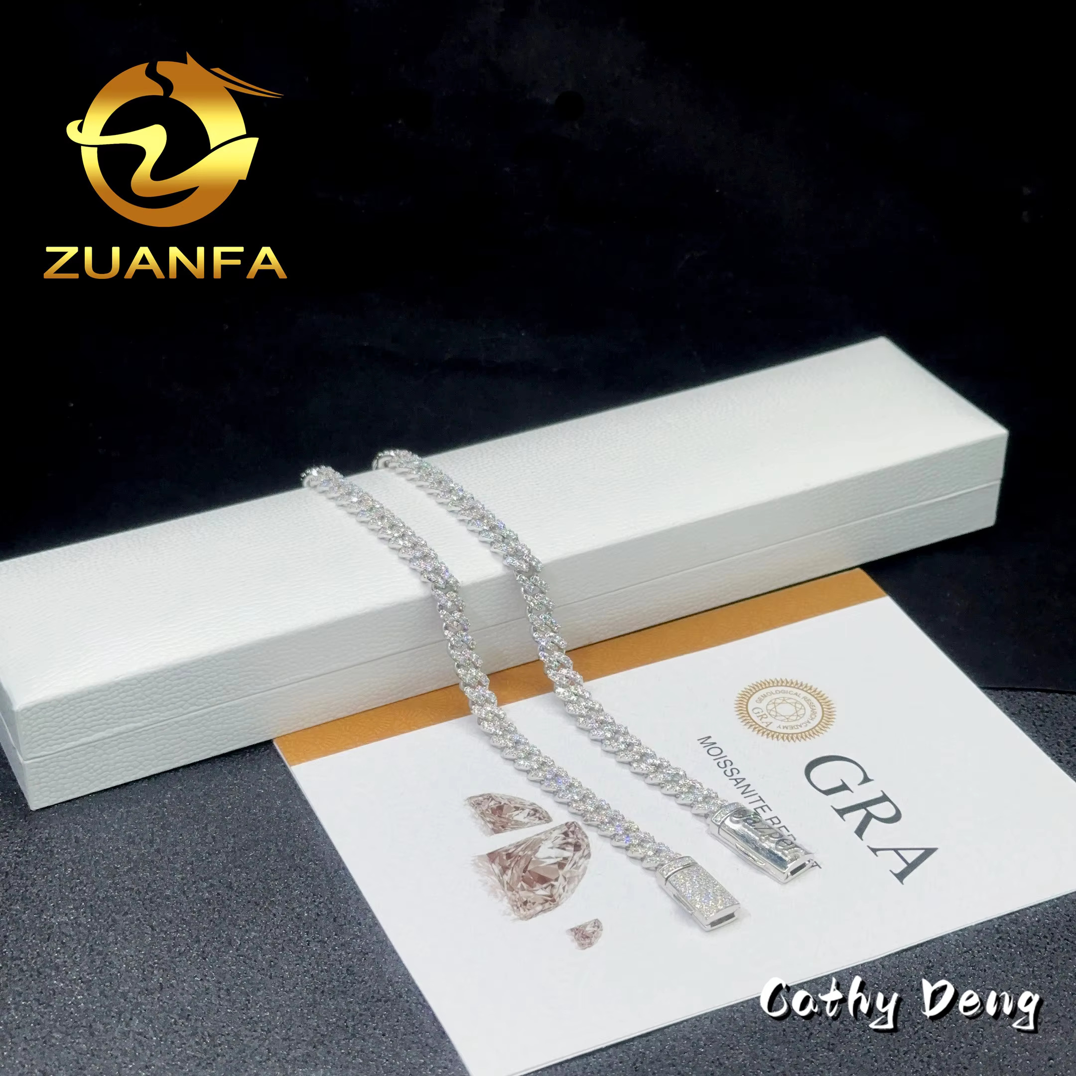 Fashion Hip Hop Jewelry 6mm One Row 925 Silver Iced Out Moissanite Bracelet Men Custom Clasp Vvs Moissanite Cuban Link Chain